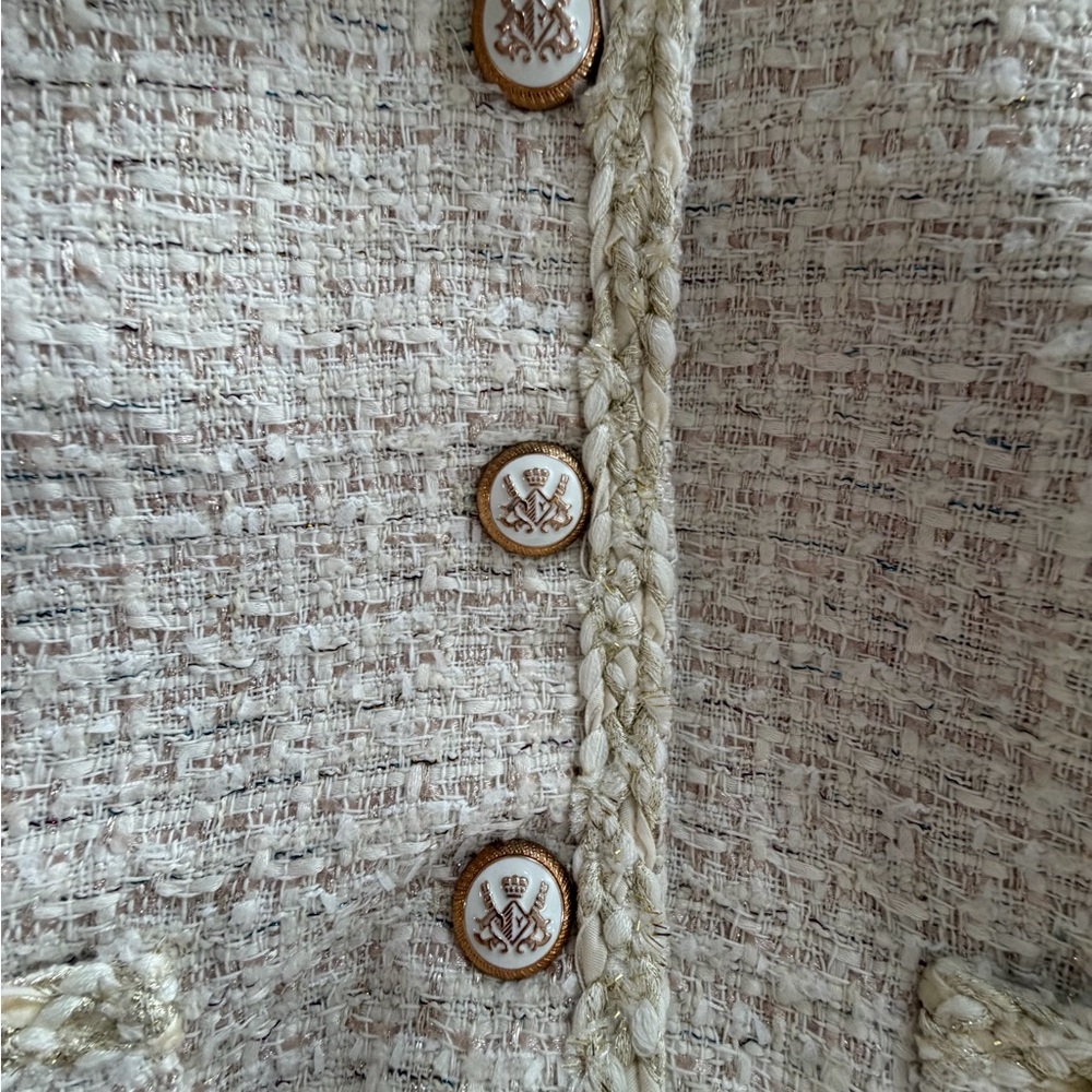 Heartloom Cream Ivory Tweed Blazer Wool Blend Decorative Buttons Gold Accent - Picture 5 of 15